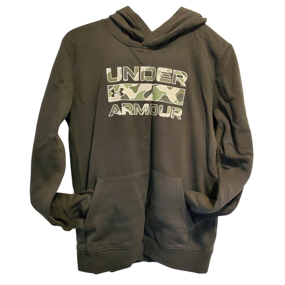 Under Armour Youth Large Hoodie Camo Logo Pullover Sweatshirt Charcoal
